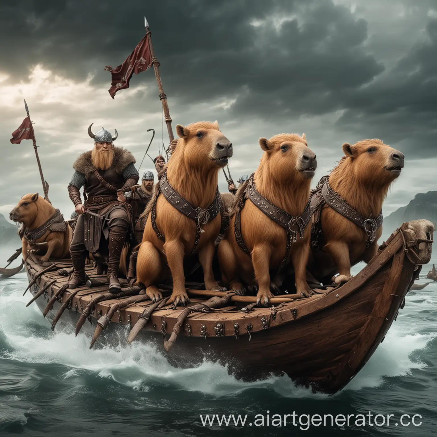 Капибары викинги на драккаре