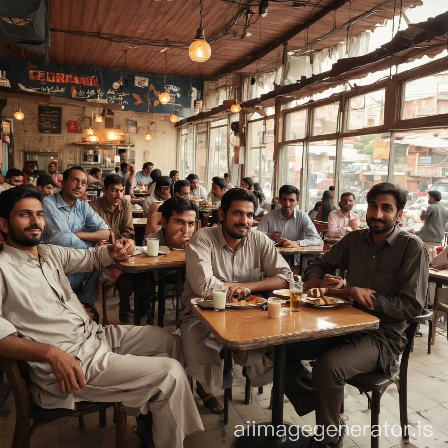 Pakistani-People-Enjoying-Traditional-Cuisine-at-a-Vibrant-Restaurant