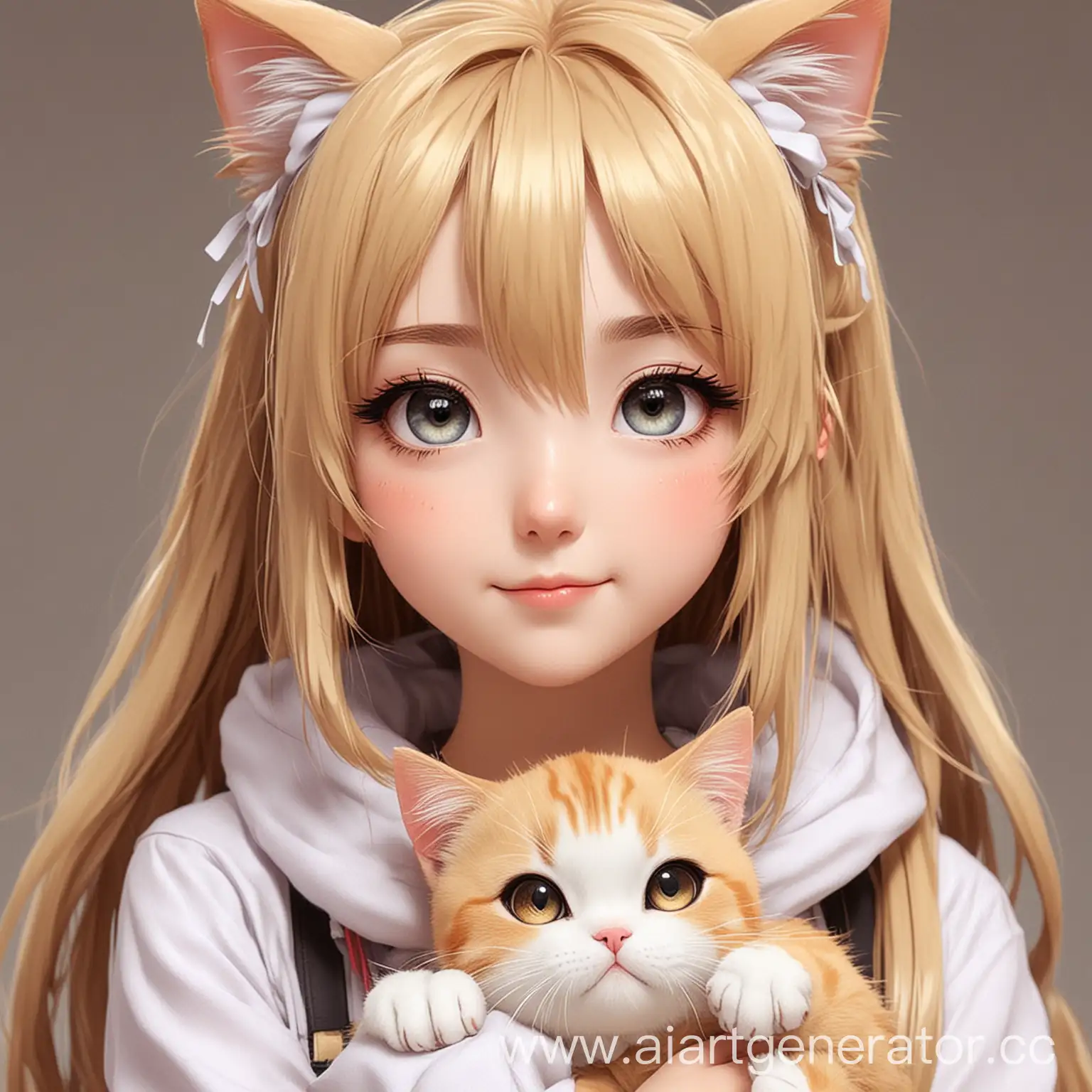 Cute anime girl and Neko the cat