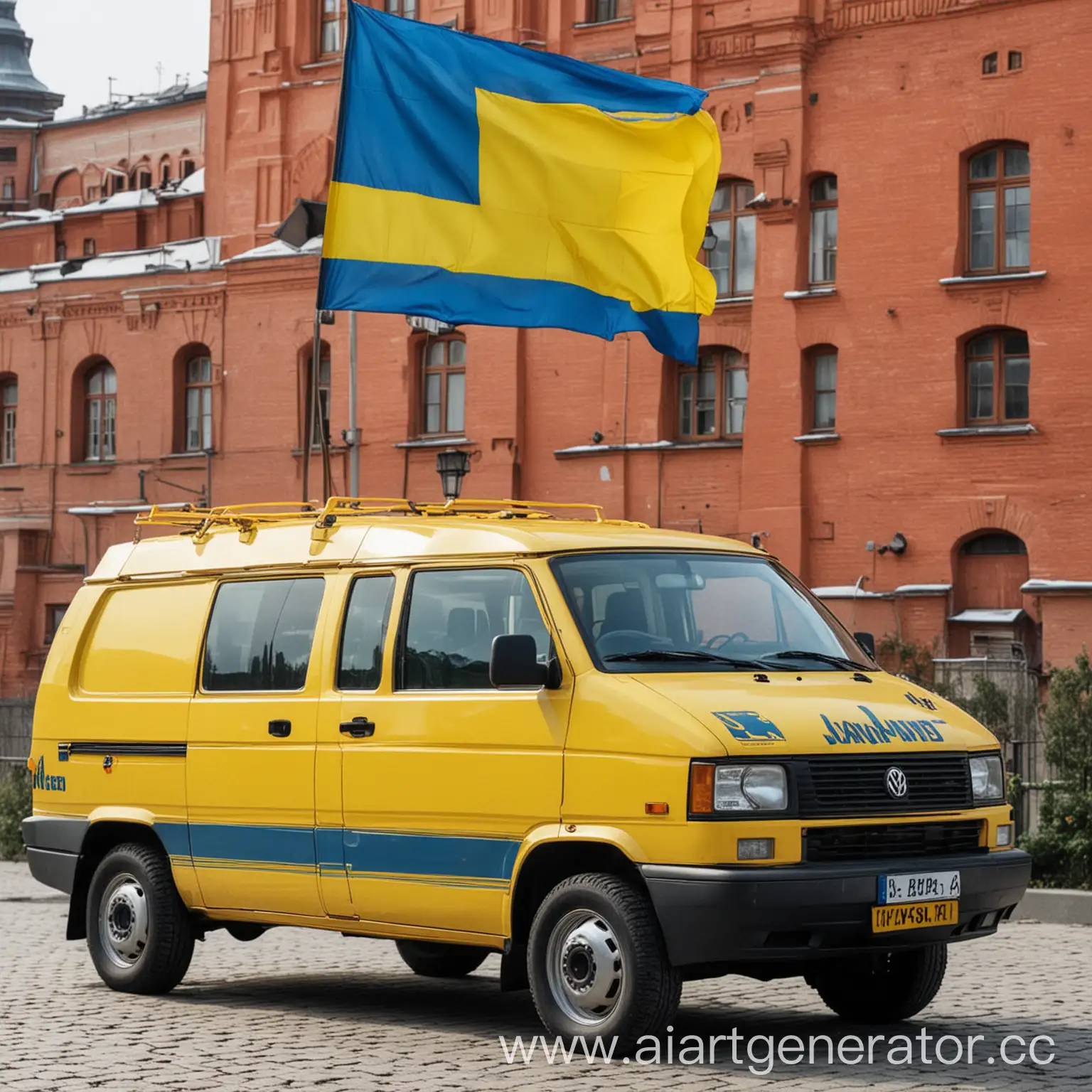 Volkswagen-Transporter-T4-and-Daewoo-Lanos-with-Ukrainian-Flag-on-Red-Square