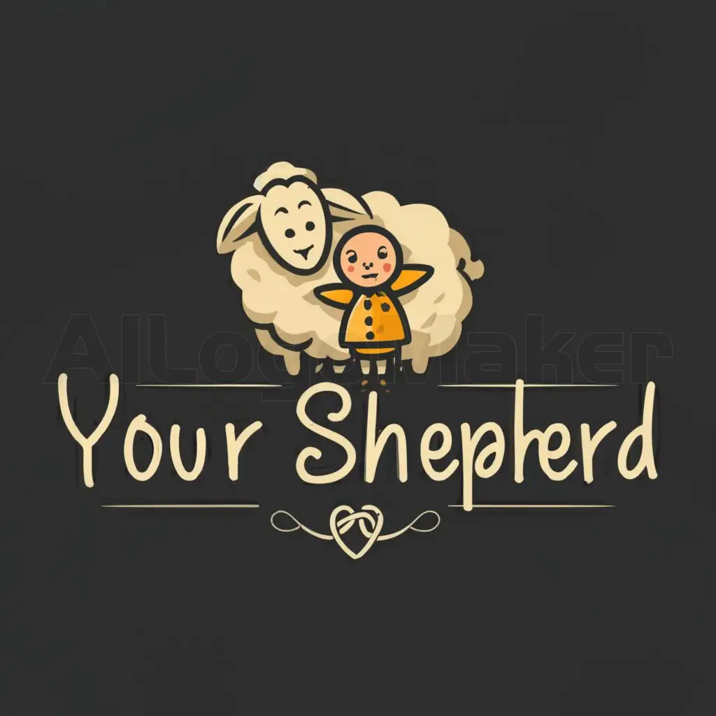 a logo design,with the text "your shepherd", main symbol:a cute sheep being watched by a person, against a gloomy background,Moderate,be used in Others industry,clear background