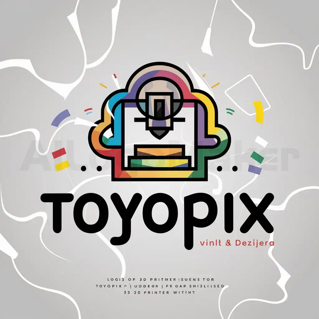 a logo design,with the text 'Toyopix', main symbol: Please design a creative and playful logo for the brand Toyopix. Our brand specializes in selling 3D printed models, toys, and other items. The logo should incorporate innovative elements that convey a sense of three-dimensionality and 3D printing. Consider using a symbol that visually represents 3D printing, such as an icon of a 3D printer or layered designs. Additionally, include elements that mimic a child’s drawing of a 3D model to emphasize playfulness and creativity. The design should be minimalist with clean lines. Use vibrant and attractive colors to enhance the sense of fun and appeal. The logo should be easily recognizable and convey a friendly and appealing feel. Choose a modern and simple font for the text 'Toyopix' and incorporate elements related to toys and 3D printing technology. The overall design should reflect energy, innovation, and a childlike sense of wonder.