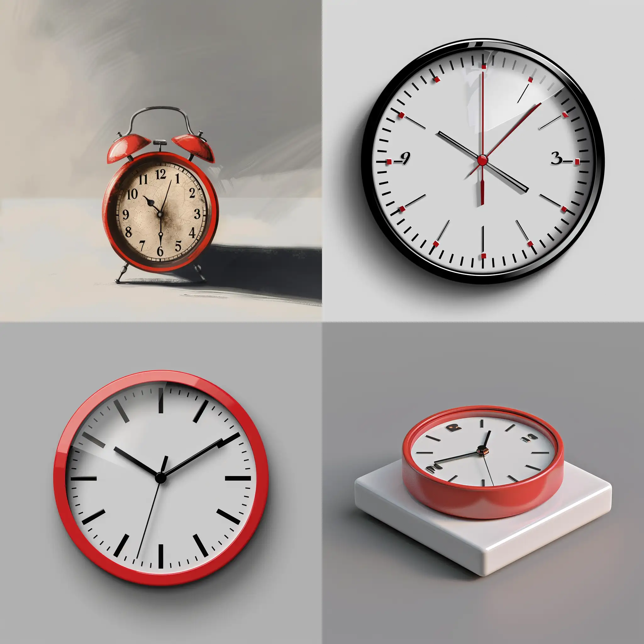 Realistic-Reddish-Clock-Showing-3-Minutes-on-WhiteGray-Base