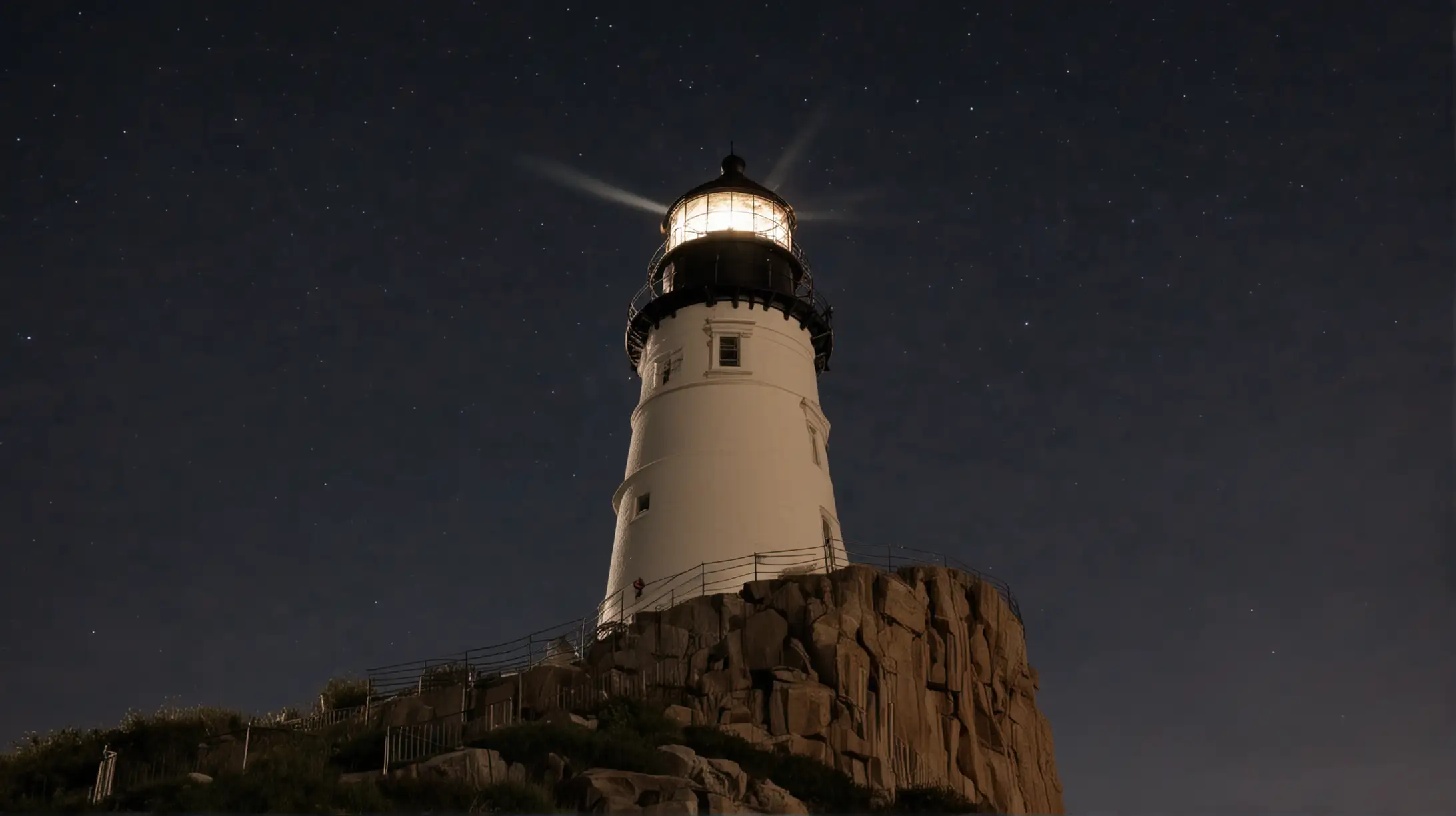 Night View of Lighthouse on Cliff Edge