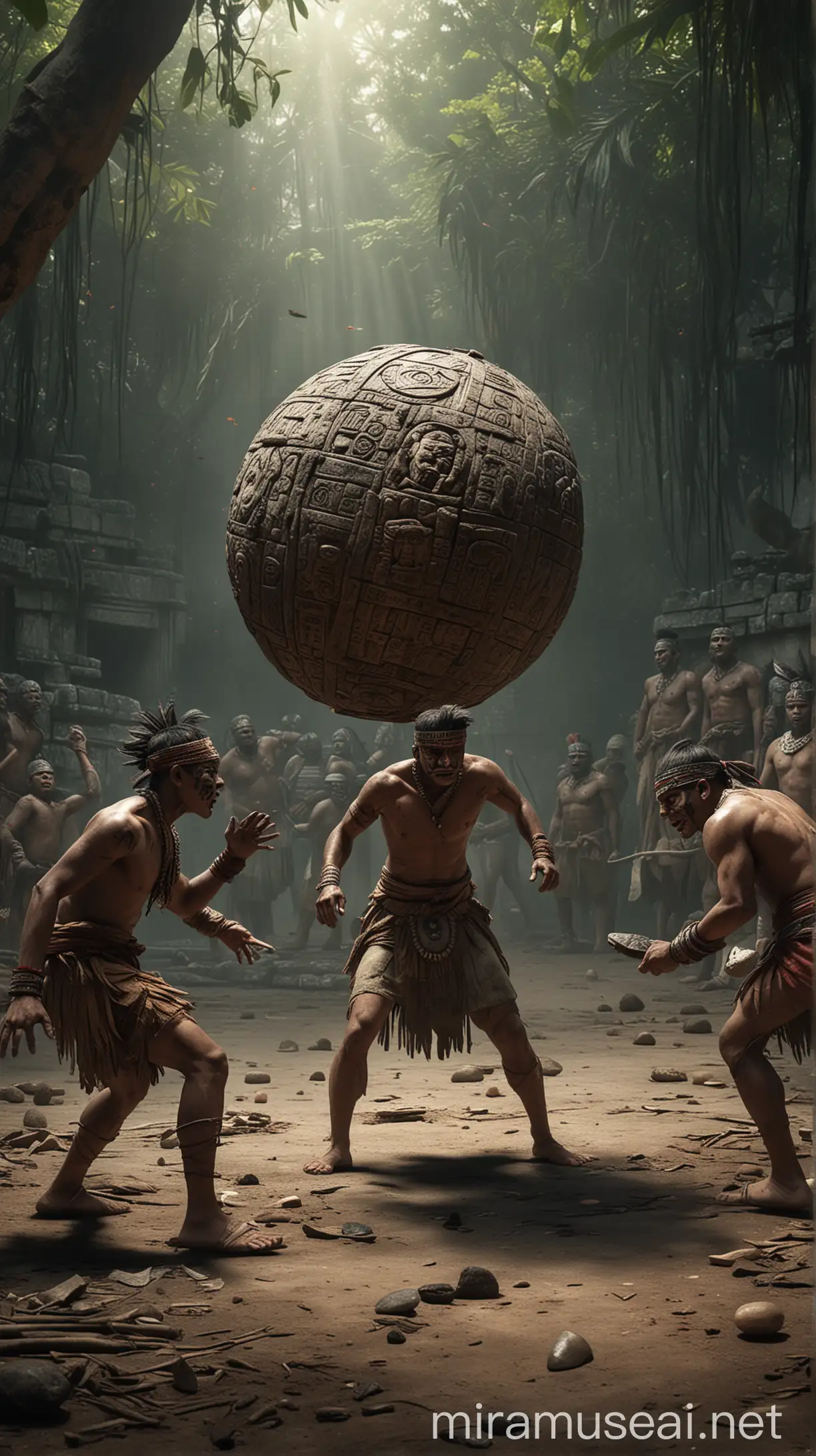 Intense Mayan Ball Game Pokotar Capturing Deadly Stakes in Hyper Realistic Art