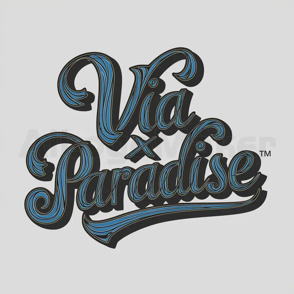 a logo design,with the text "VIA X PARADISE", main symbol:Tulisan keren berwarna biru,complex,be used in Others industry,clear background