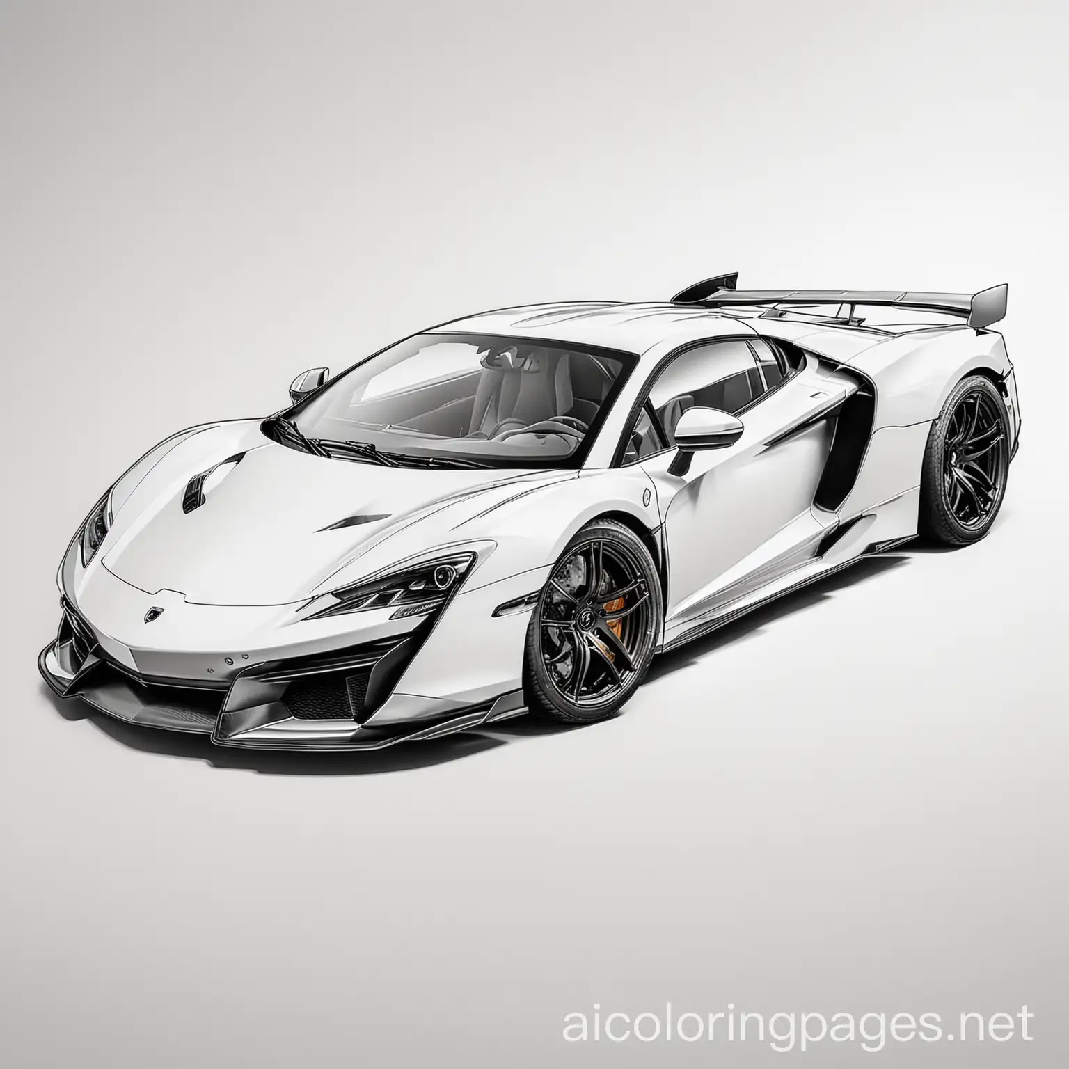 high end fast car coloring page, Coloring Page, black and white, line art, white background, Simplicity, Ample White Space