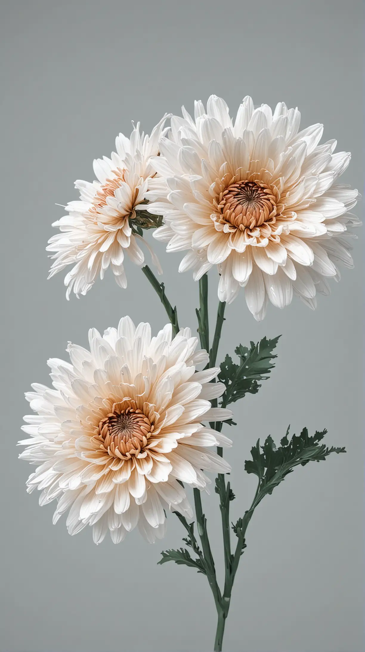 Abstract Glitched Chrysanthemum Flowers on White Background