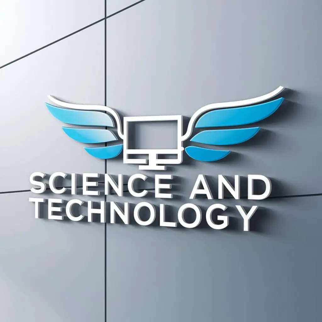 a logo design,with the text "science and technology", main symbol:computer, wings, technology,Moderate,be used in science and technology industry,clear background