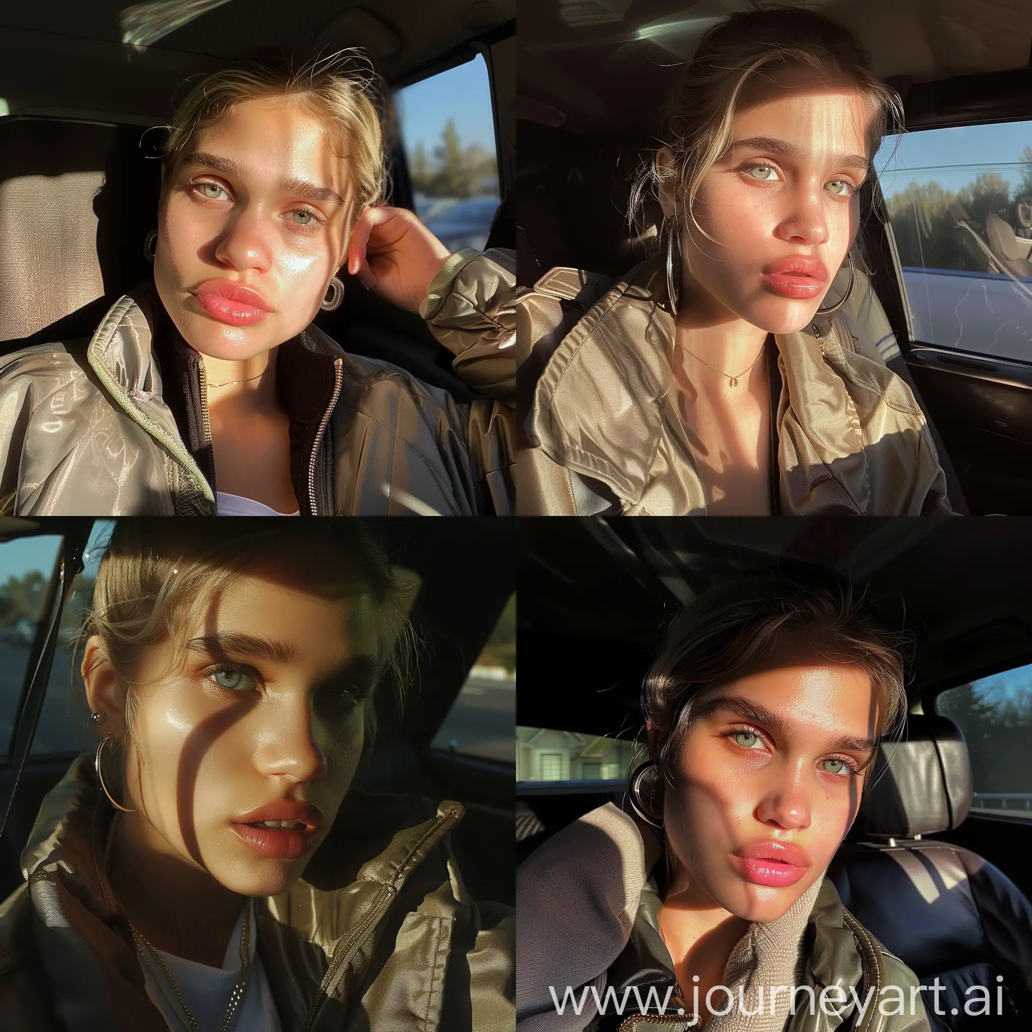 Super-Model-Teenage-Girl-Instagram-Selfie-in-Car-with-Realistic-Lighting-and-Shadows
