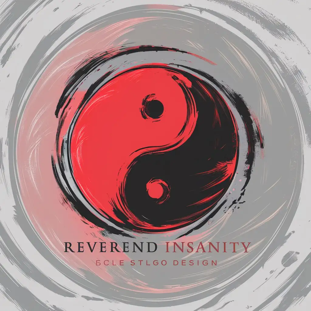 a logo design,with the text 'Reverend Insanity', main symbol:Elegant red and black yin/yang symbol, drawn with a brush,clear background