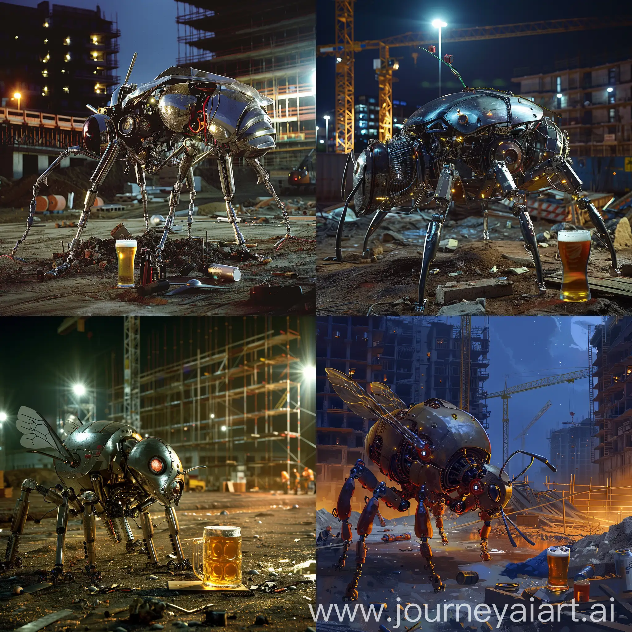 Metallic-RobotBee-Construction-Site-Night-Scene-with-Beer