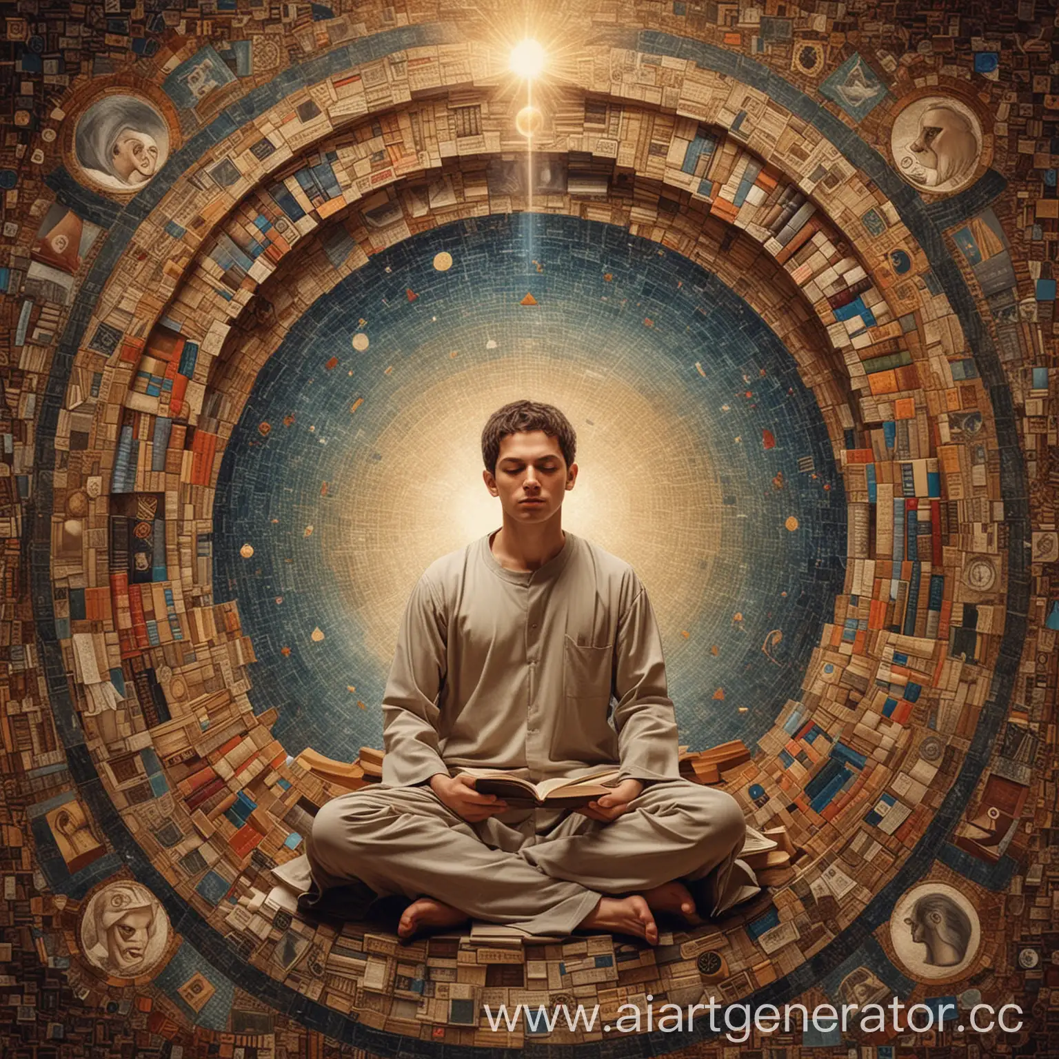 Introspective-Man-Surrounded-by-Symbols-of-Wisdom-and-Knowledge
