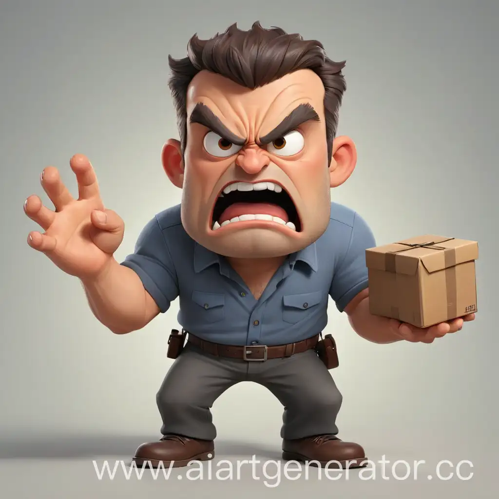 Cartoon-Angry-Man-Holding-Small-Box