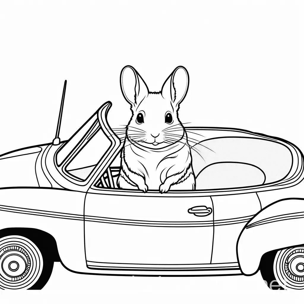 Chinchilla-Riding-in-Car-Black-and-White-Coloring-Page-with-Simple-Design