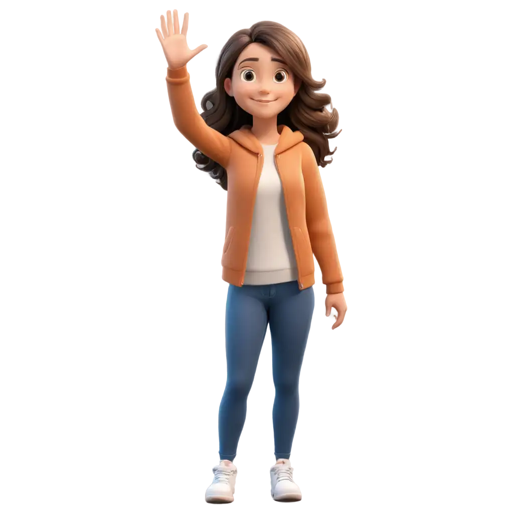 A Cute Girl Cartoon with broun hair waving its hand