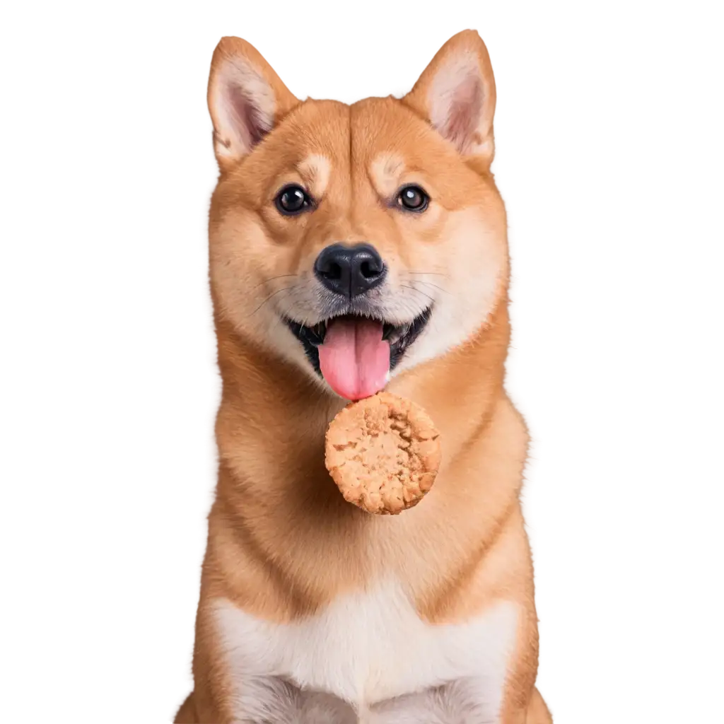 shiba inu dog wif treat in the mouth