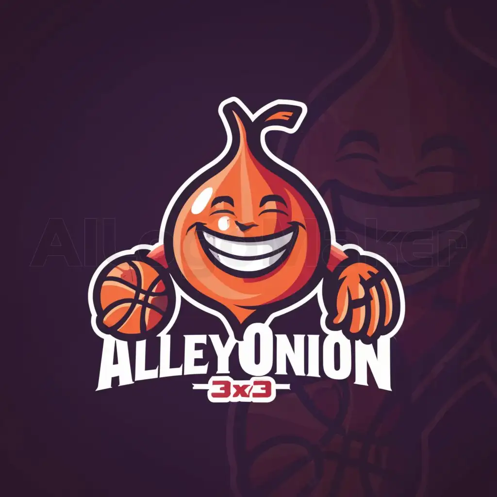 a logo design,with the text "ALLEY ONION 3X3", main symbol:SMILING ONION PLAYING BASKET BALL,complex,be used in Sports Fitness industry,clear background