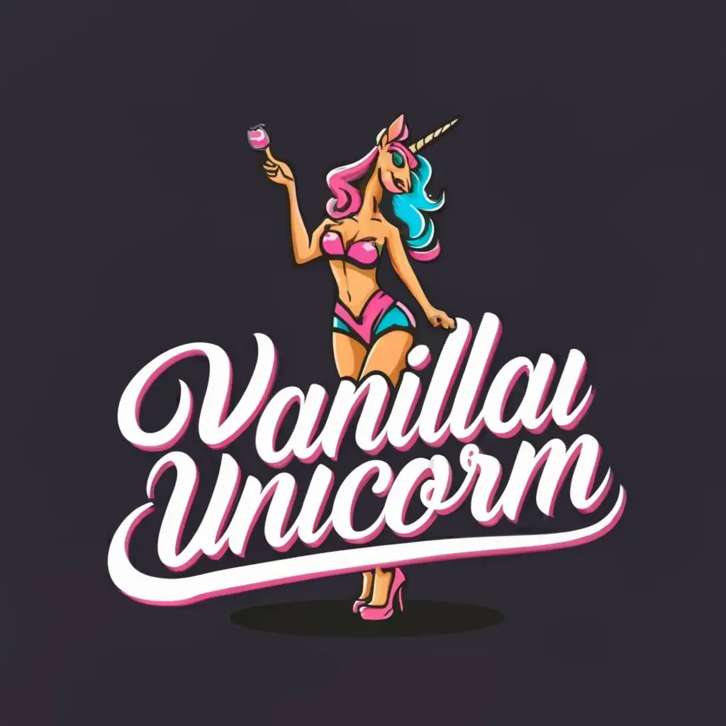 a logo design,with the text "Vanilla Unicorn", main symbol:stripper,Moderate,clear background