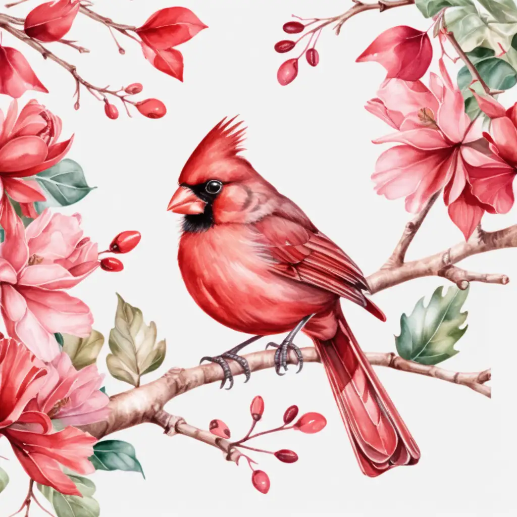 aesthetic watercolor cardinal sitting on a branch, clipart