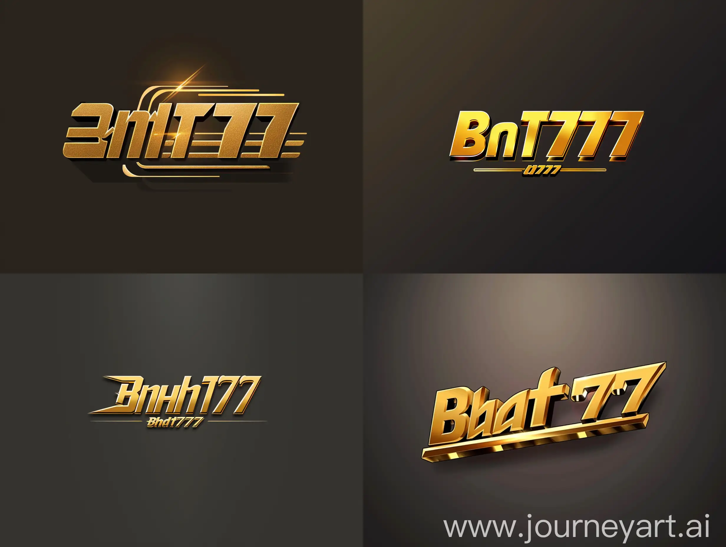 Design a sleek and modern business logo with the text 'baht777' in a golden hue. The background should be a simple dark tone to highlight the gold text, ensuring the overall appearance is upscale and easily recognizable. The font should be bold or semi-bold, with a contemporary feel, suitable for an online platform logo. Avoid any intricate patterns or graphic elements to maintain the logo's professionalism and clarity.