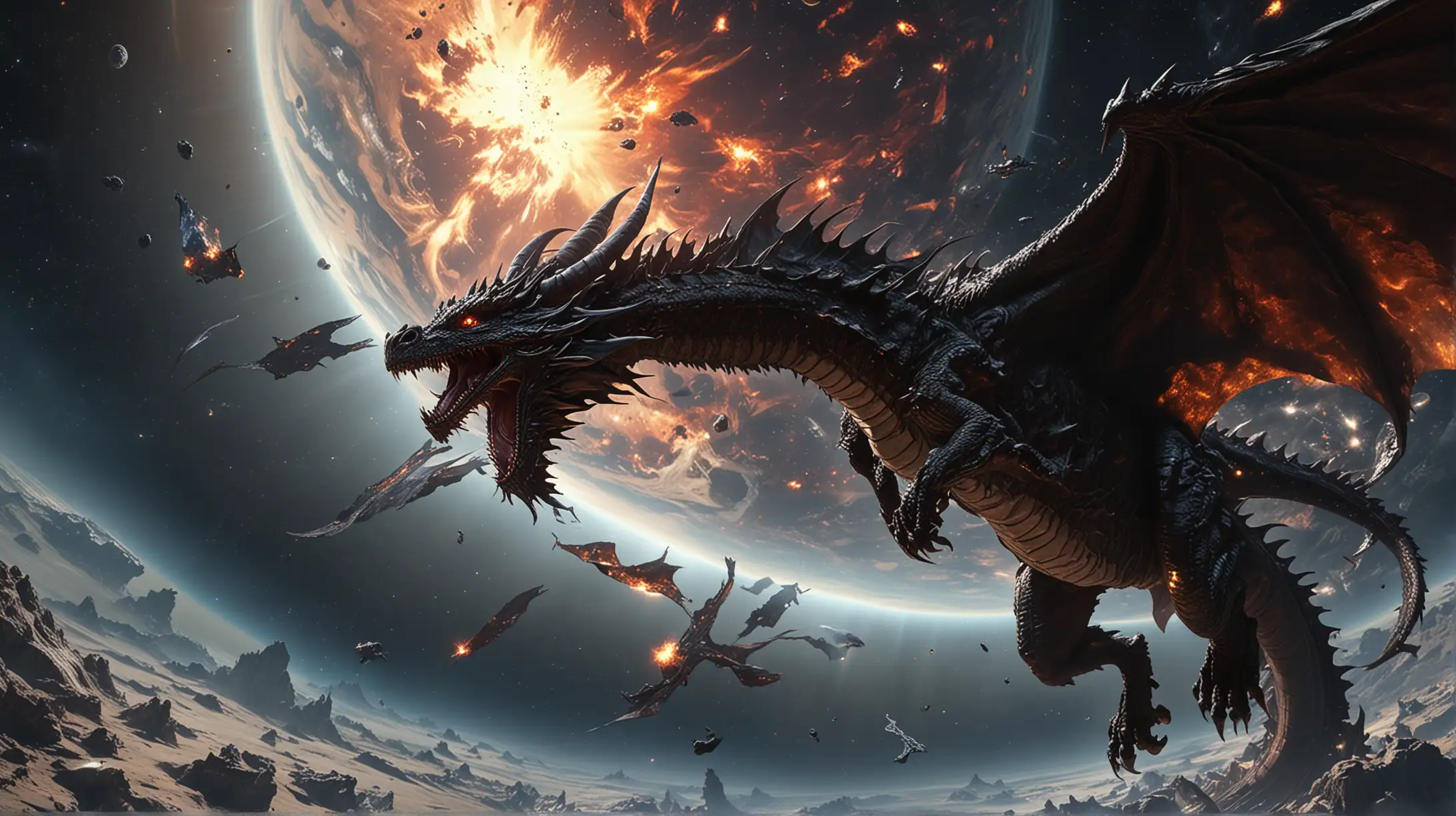 Majestic Black Dragon Flying Over Earth in Hyperrealistic 8K Ultra HD