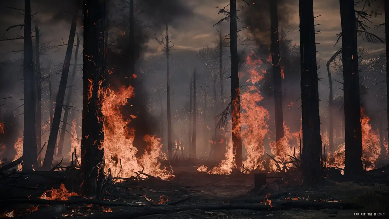 Desolate Forest Engulfed in Flames The Last of Us Inspired Art