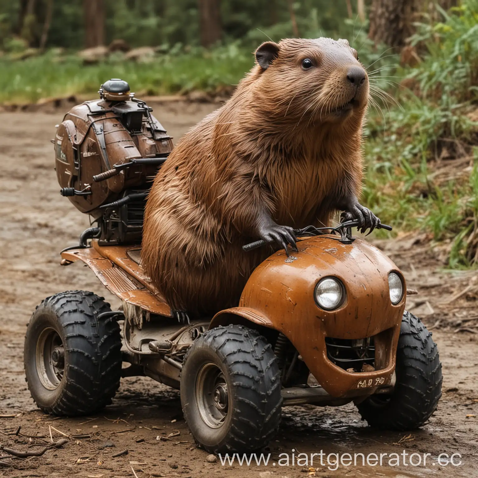 Beaver-Riding-a-Quadcycle-through-Forest-Clearing