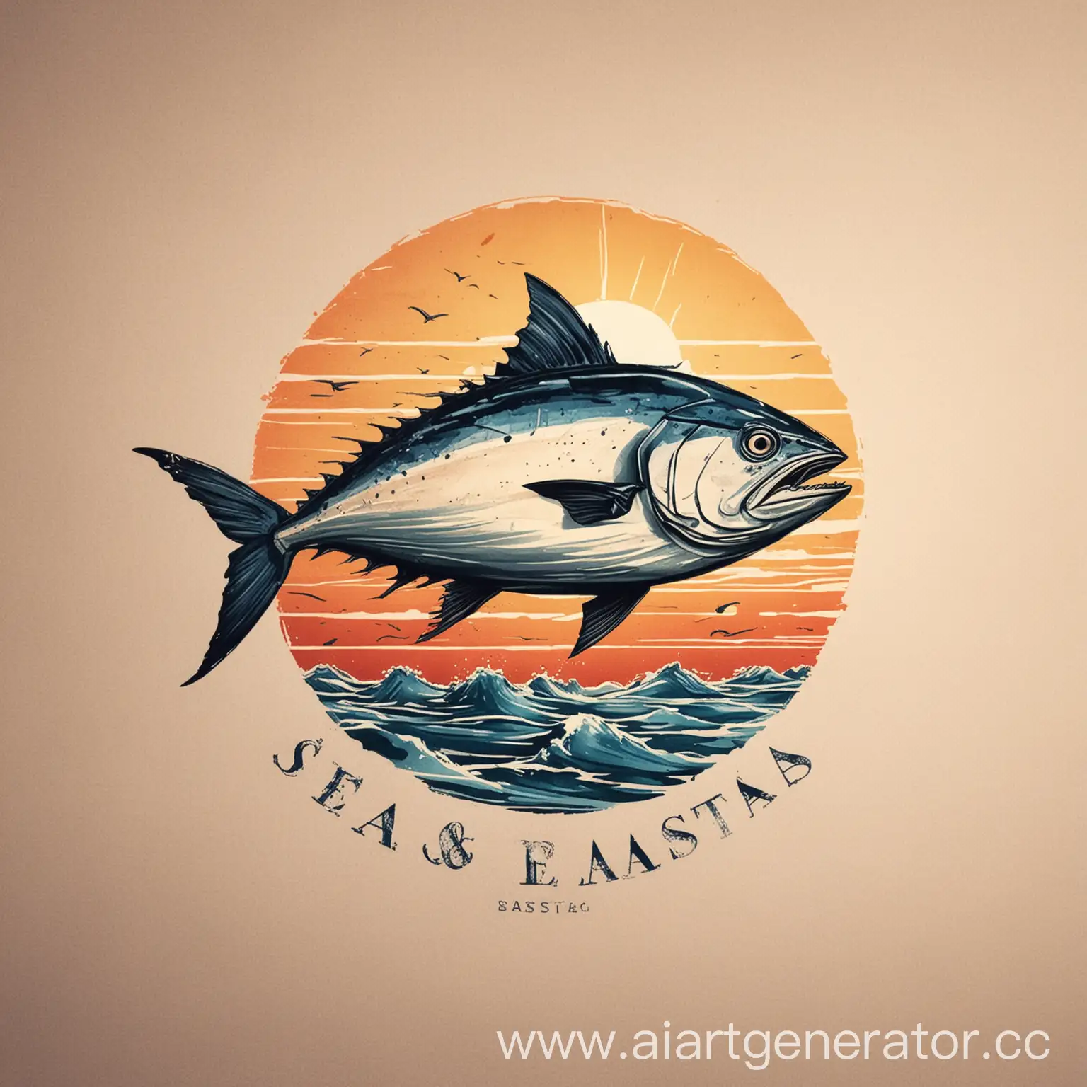 Seabasta-Corporate-Logo-Design-Tranquil-Sunset-Over-Ocean-with-Minimalistic-Tuna-Imagery