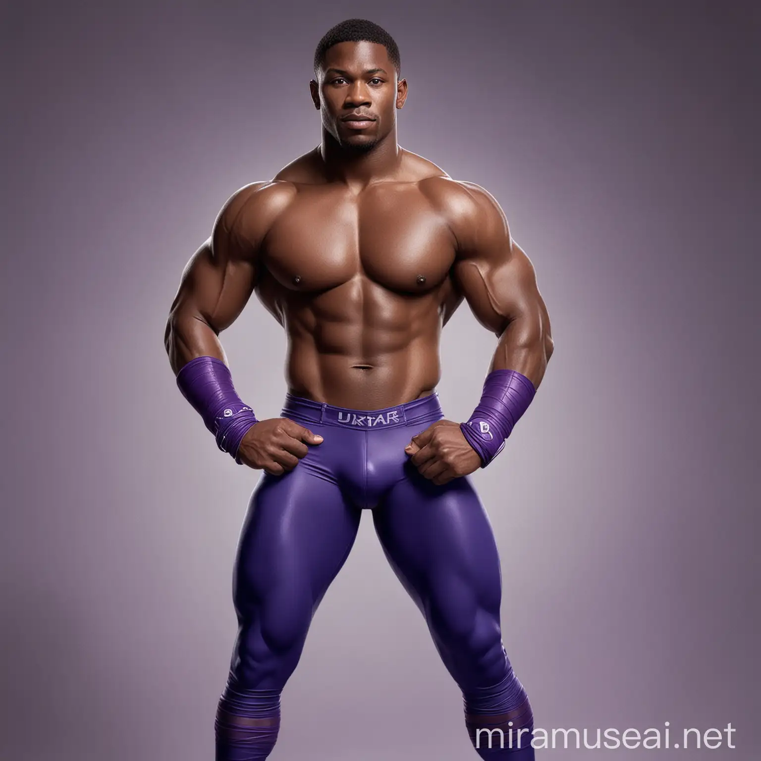 Powerful African American Wrestler in Vibrant Spandex Attire