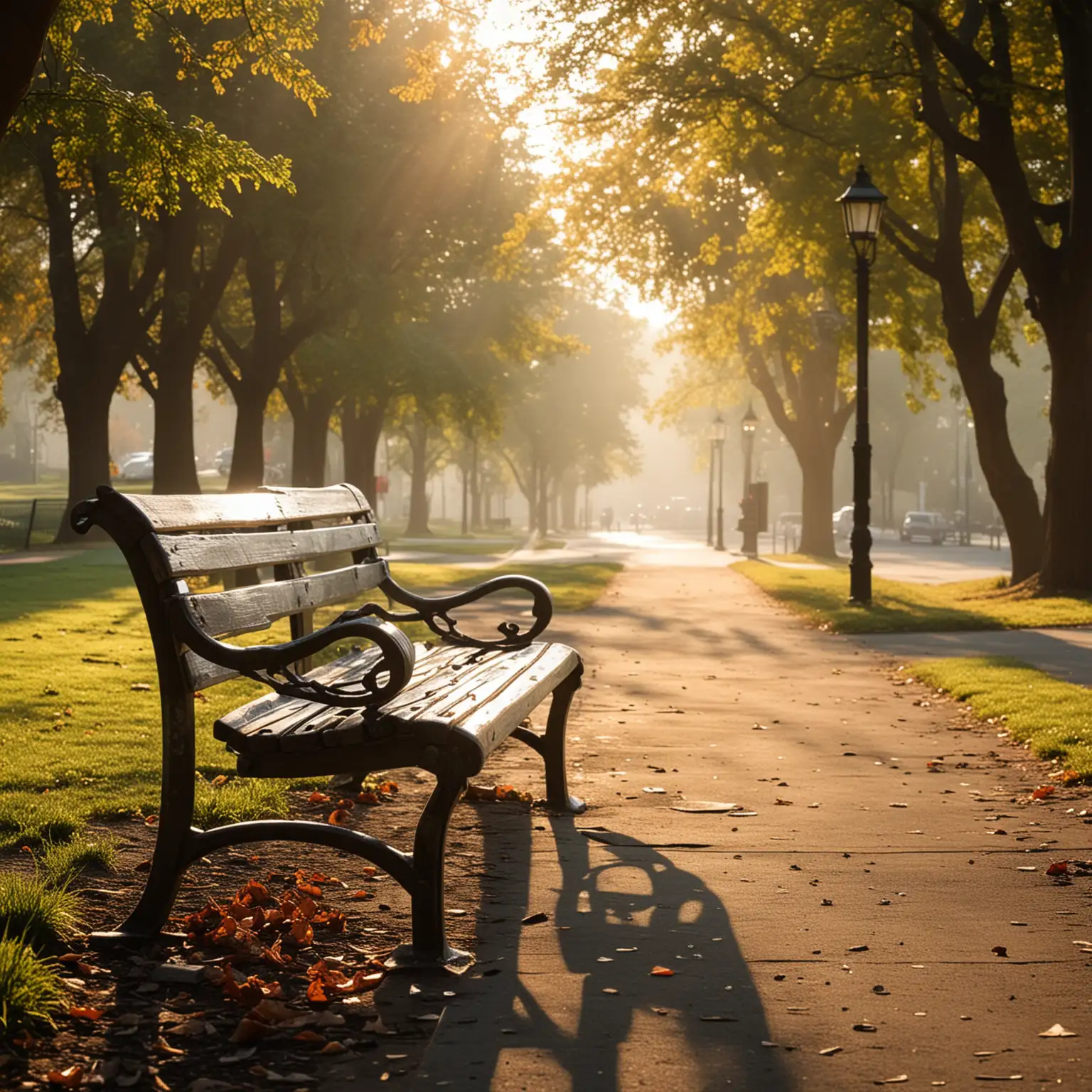 park bench in the morning