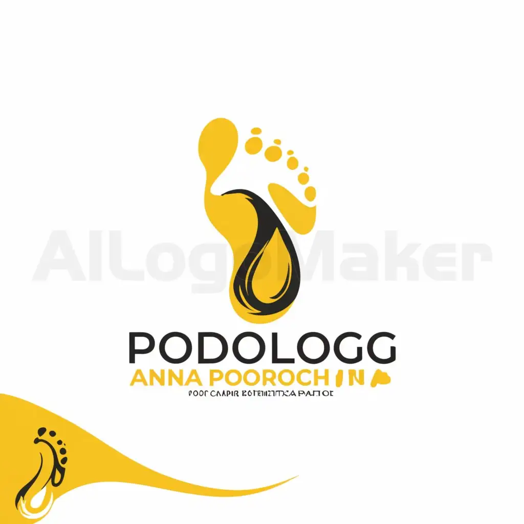 a logo design,with the text "Brand name: "Podolog Anna Porokhina" Mission of my work: "My name is Anna. I am a certified podiatrist / esthetician? I work closely with such doctors as: surgeons, orthopedists, mycologists I will help with the problem: - deformation or ingrown nails?; - fungal infection of the foot, nails; - thickening, peeling of nails?; - calluses, warts, rod corns?; - diabetic foot; - children's feet?; - cracks, thickening of the skin on various parts of the foot?. DO NOT tolerate PAIN", main symbol:symbol of nail or foot
Corporate colors: yellow and black,complex,be used in Beauty Spa industry,clear background