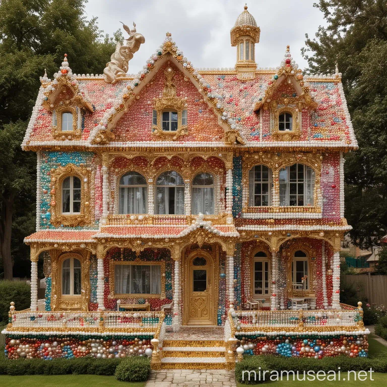 beautiful house made from colourful precious pearls and gold