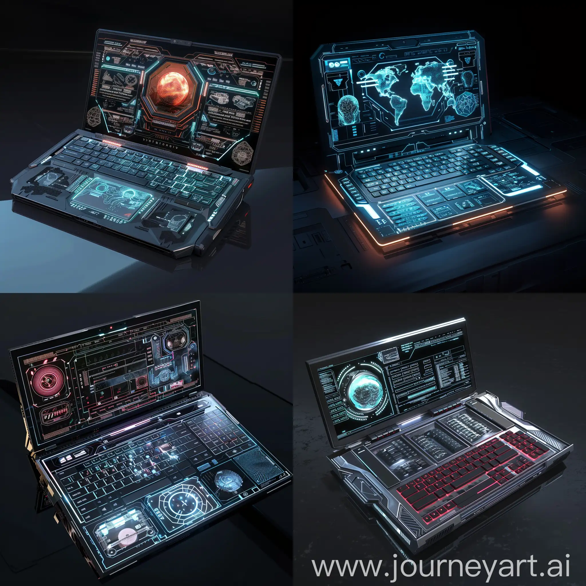 Futuristic laptop, Biometric Authentication & Self-Repair (inspired by Cyberpunk 2077 & Terminator 2: Judgement Day), Nanobot Processors & Synaptic Interfaces (inspired by Star Trek & The Matrix), Organic Batteries & Wireless Charging (inspired by Avatar & Star Wars), Modular & Holographic Displays (inspired by Transformers & Star Wars), Quantum Tunneling Transistors &  AI-powered Optimization (inspired by  Star Trek & Her), Exotic Material Heat Sinks &  Liquid Cooling Systems (inspired by Halo & Alien), Cloud-based Storage &  Distributed Processing (inspired by The Expanse & Ready Player One), Advanced Encryption &  Self-Destruct Mechanisms (inspired by Mission: Impossible & Star Trek), VR Integration &  Haptic Feedback (inspired by Ready Player One & The Matrix), Environmentally Friendly Materials & Sustainable Power Sources (inspired by Avatar & WALL*E), Morphing Chassis & Organic Materials (inspired by Terminator 2 & Avatar), Edge-to-edge Displays & Flexible Screens (inspired by Star Trek & Ex Machina), Ambient Lighting & Context-Aware Interfaces (inspired by Blade Runner & Minority Report), Augmented Reality Integration & Projected Keyboards (inspired by Ghost in the Shell & Iron Man), Wireless Connectivity & Magnetic Docking (inspired by Star Wars & The Expanse), Biometric Security & Voice Control (inspired by Deus Ex & Star Trek), Modular Components & Swappable Skins (inspired by Transformers & Mass Effect), 3D Projection & Holographic Interfaces (inspired by Star Wars & Star Trek), Self-Cleaning Surfaces & Antimicrobial Coatings (inspired by Wall-E & Star Trek), Environmentally Friendly Materials & Sustainable Design (inspired by Avatar & WALL-E), unreal engine 5 --stylize 1000