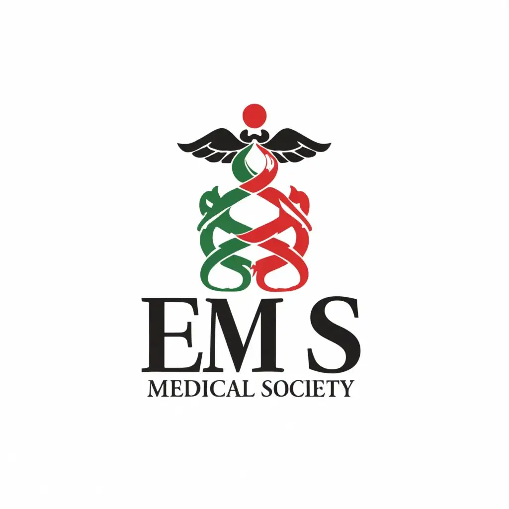 a logo design,with the text "EMS", main symbol:a logo design,with the text "EMS", main symbol:EMS Emirates Medical Society,Moderate,clear background,, colors should be green, red, black and whire, resembling the colors of the Emirate's flag's color,Moderate,clear background