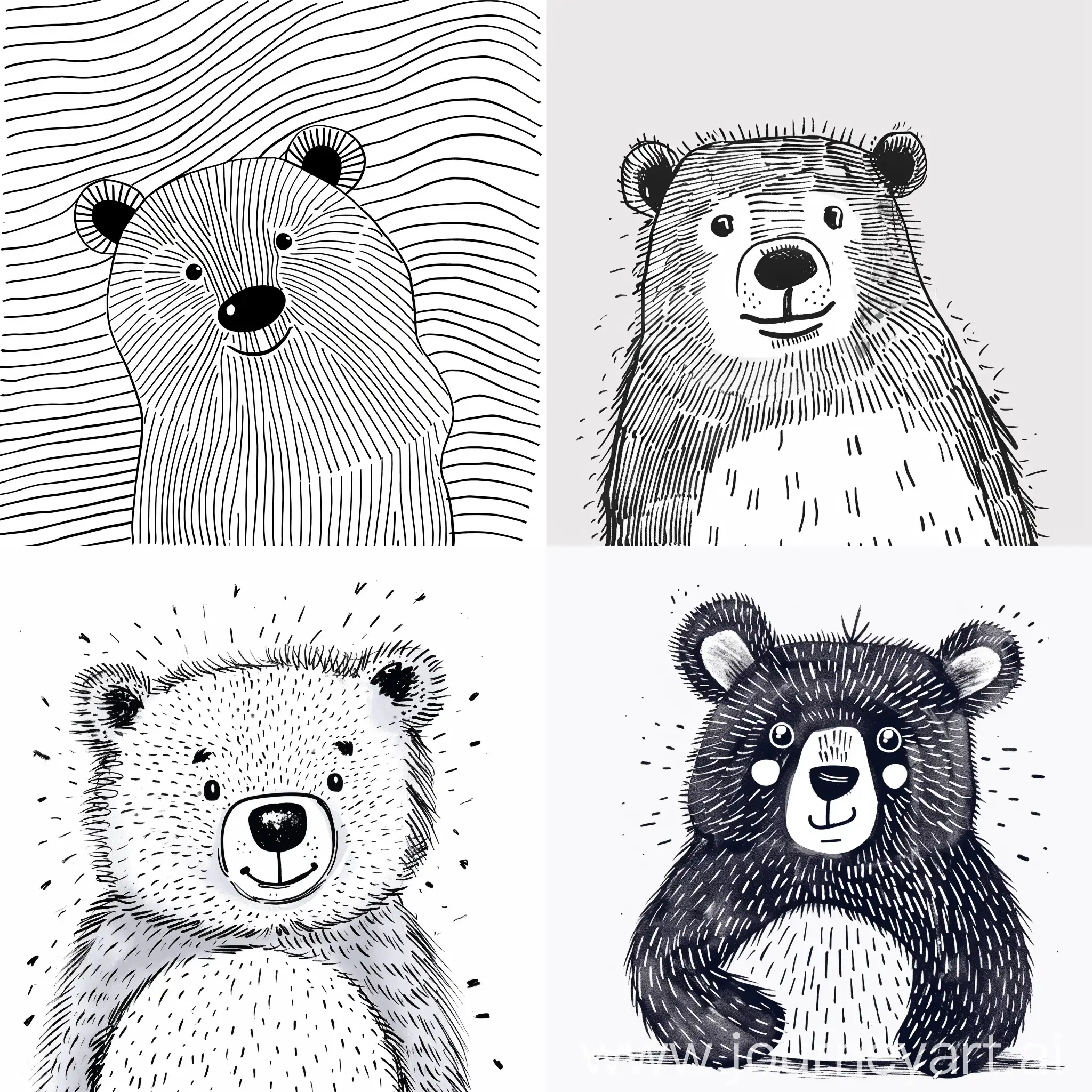 Hi, I need you to create a hand-drawn picture for a clothing brand that will depict a cute bear on a white background with black lines