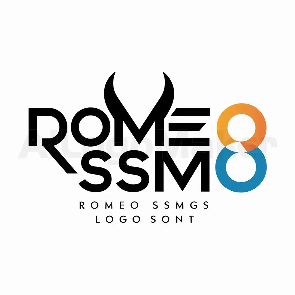 a logo design,with the text "Romeo SSM 8", main symbol:latter 'R' with latter dobel S and M and number 8 WITH DEVIL HORND MADE WITH DOBBEL LATTER 'S' WITH DIFFRENT COLOR,Moderate,be used in Others industry,clear background