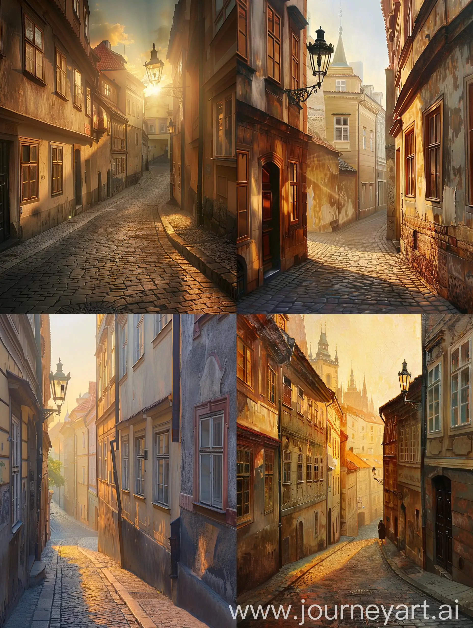 Quiet-Morning-in-Historic-Old-Prague-Street-with-Rising-Sun-Rays
