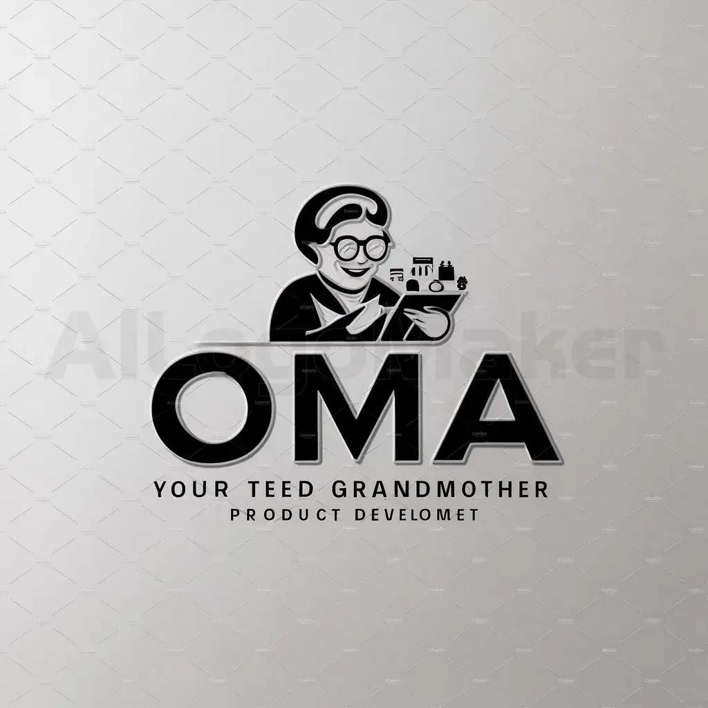 a logo design,with the text "OMA", main symbol:The logo depicts a grandmother who has experience with products, prices, and product quality. The grandmother also plays a role in making the decision that the product is suitable for being launched into the market,Moderate,be used in Technology industry,clear background