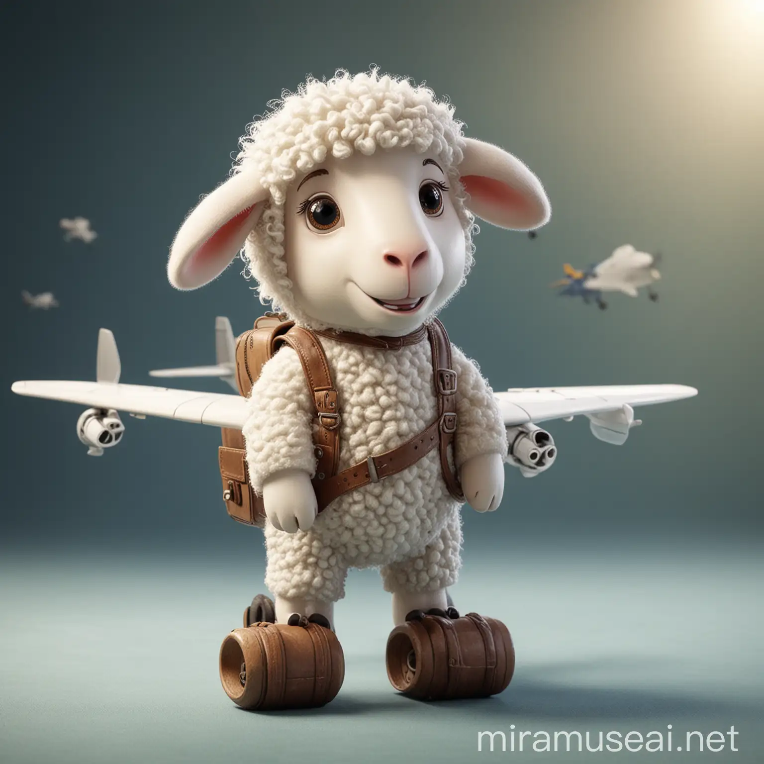Character of a sheep traveling by plane

