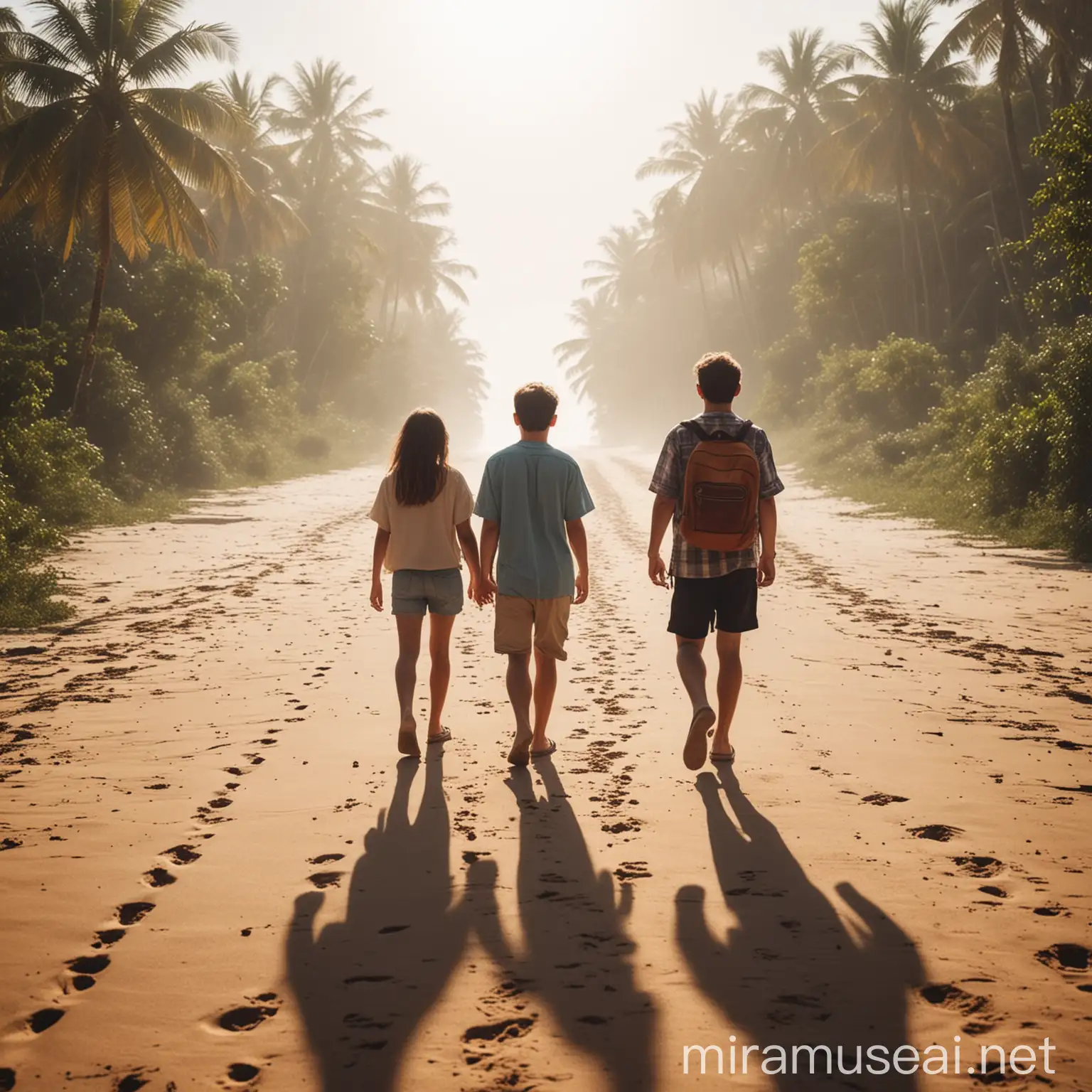 Inter generational Friends Strolling in Serene Paradise