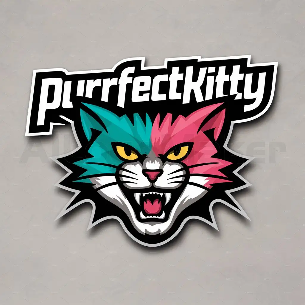a logo design,with the text "PurrfectKitty", main symbol:I want a logo, modern, innovative, with aggressive touches, very colorful,Moderate,be used in Animals Pets industry,clear background
