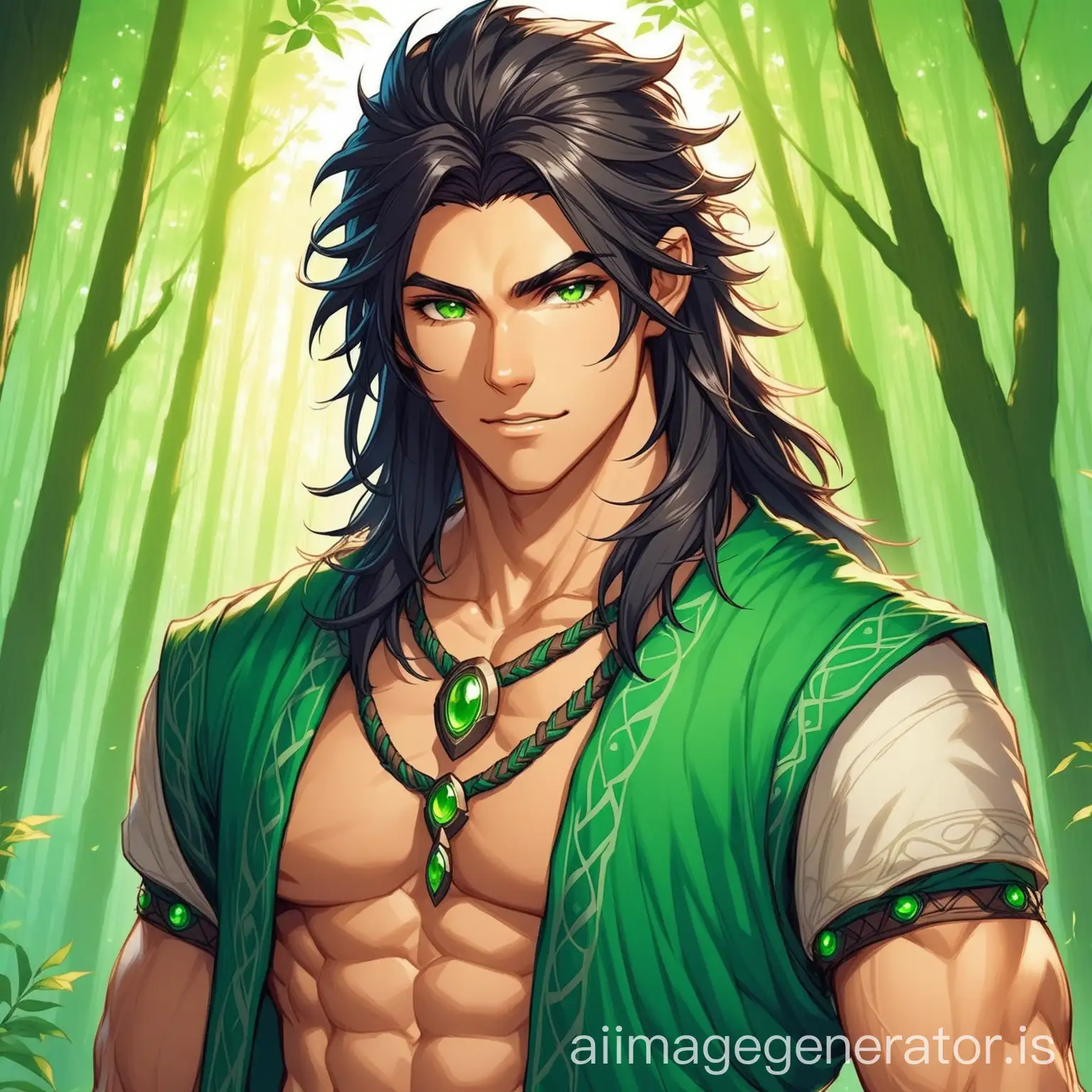 Male-Human-Druid-with-Dark-Hair-and-Green-Highlights-in-Blue-Clothes