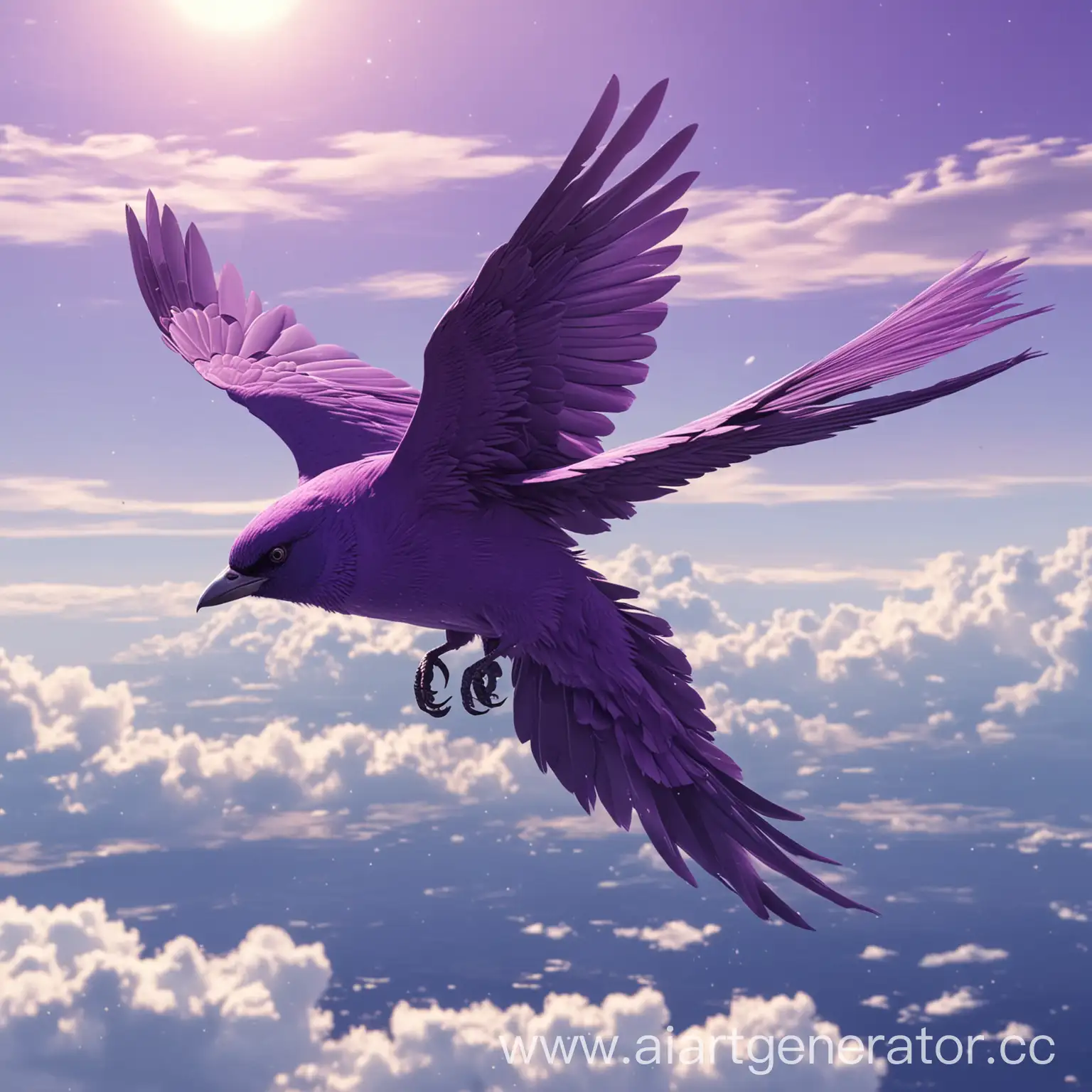 Purple-SingleColored-Bird-in-Anime-Style-Flying-in-the-Sky