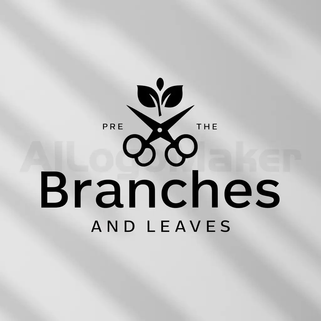 a logo design,with the text "prune branches and leaves", main symbol:scissors, leaf,Moderate,clear background