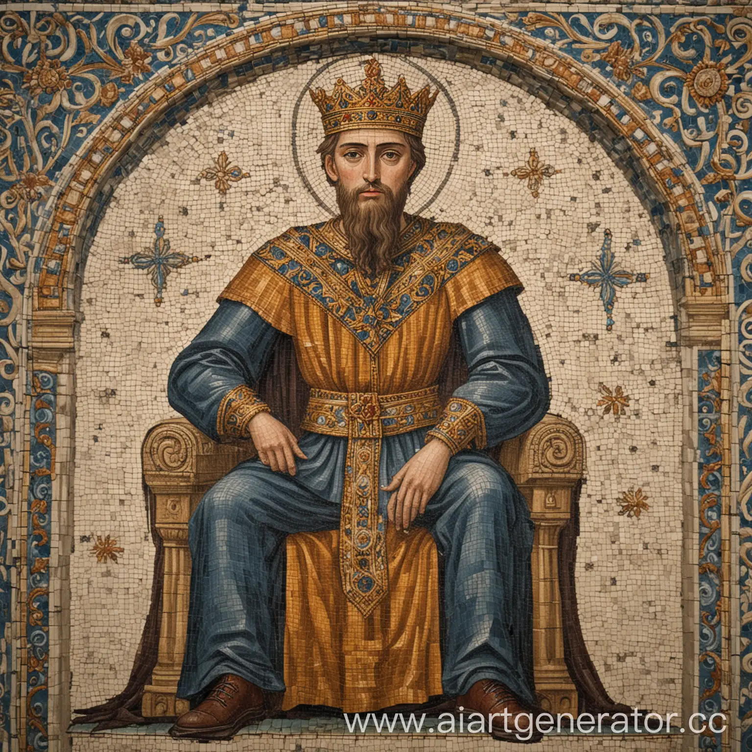 Medieval Orthodox Mosaic of a Young Crimean Gothic King on a throne