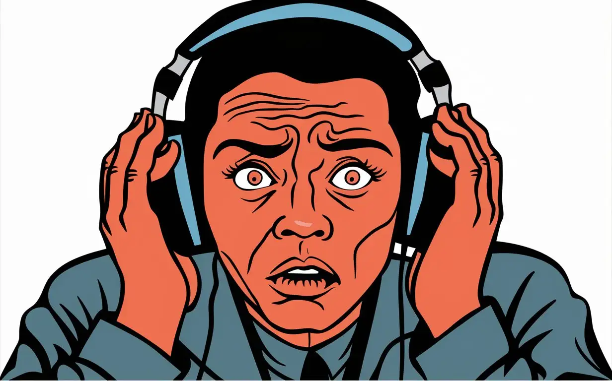 Person Listening to Music with Concern Comic Style CloseUp