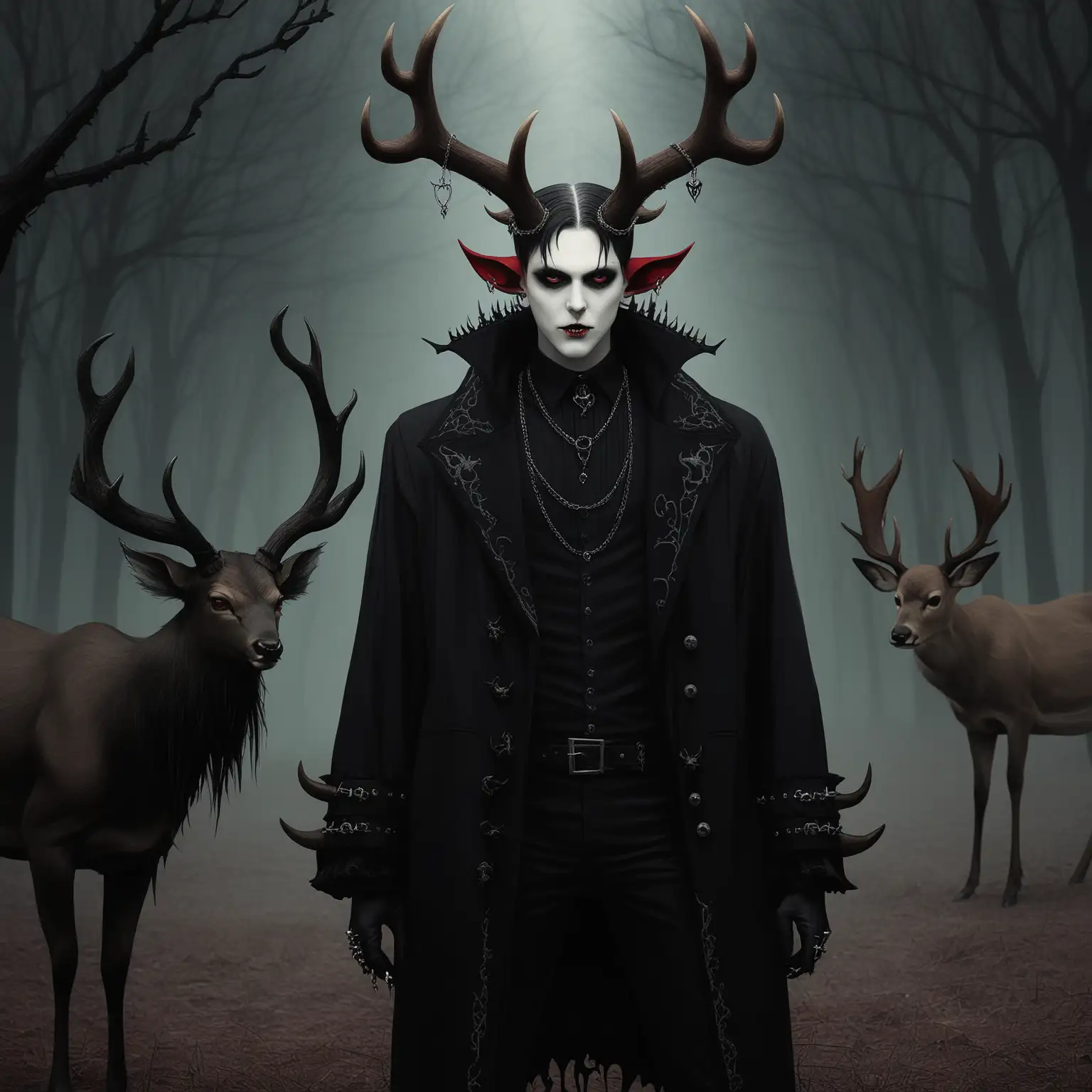 Dark Gothic Man with Deer Horns and Demon