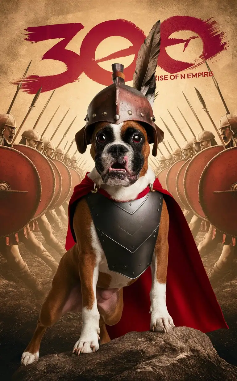Boxer Dog Dressed as Spartan Warrior from 300 Rise of an Empire