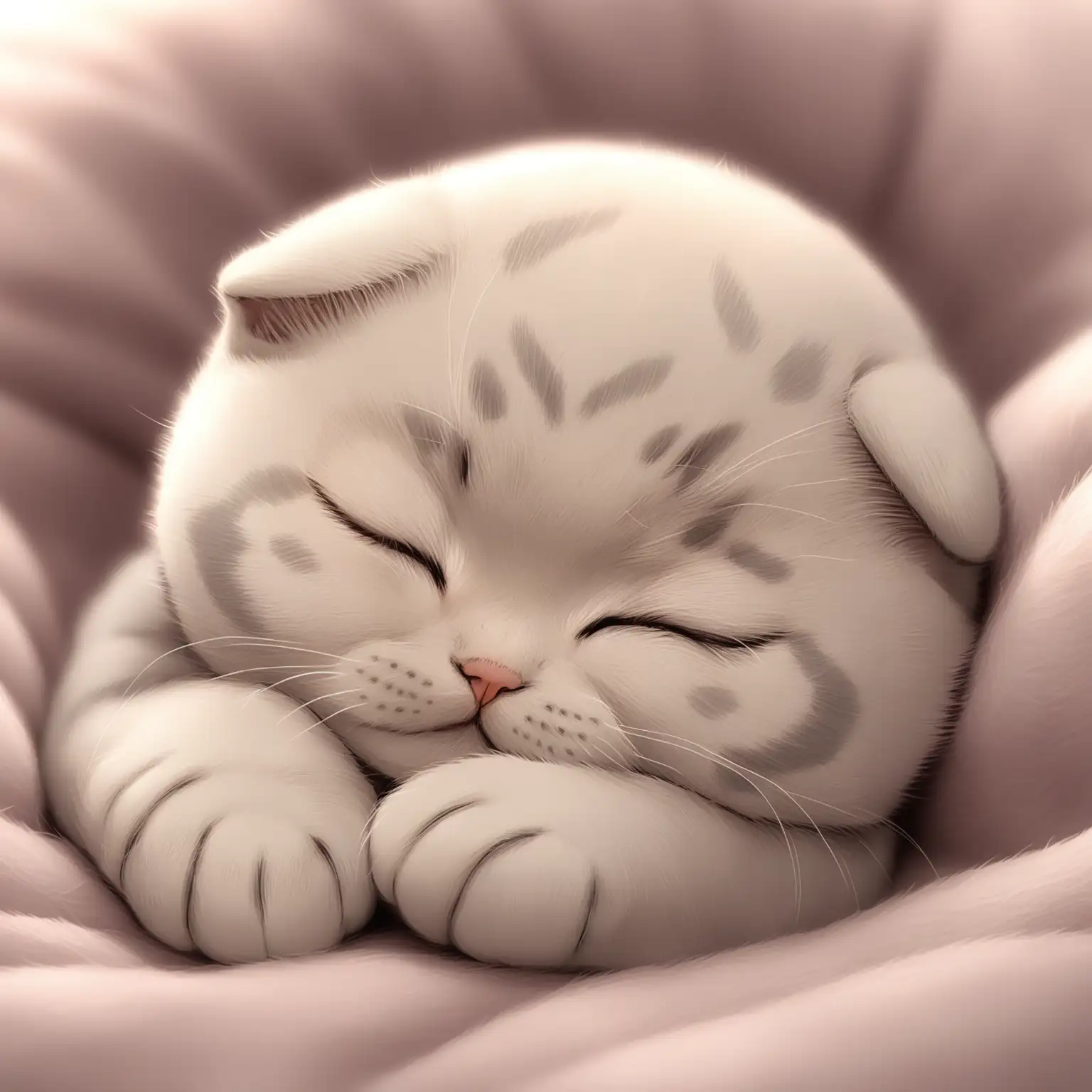 a cute Scottish Fold kitten curled up and asleep